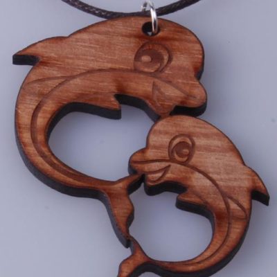 Black Wood Pendant - Two Dolphins