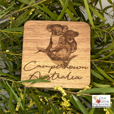 Koala coaster with town & Australia