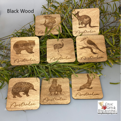 Black Wood Coasters Set of 8