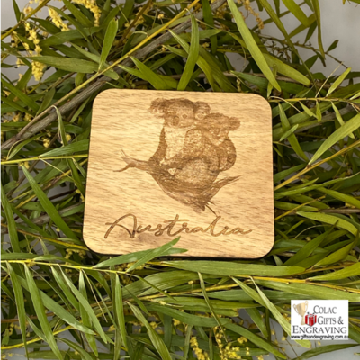 Koala coaster with Australia - black wood